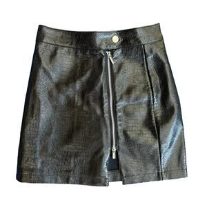Topshop Croc Black Mini Skirt Moto Black Zip Womens Size US 2